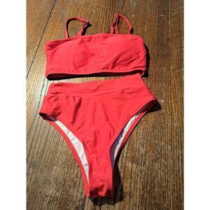 New Small Red Bikini Swimsuit Bathing Suit Swimwear Padded Top High Cut Bottom